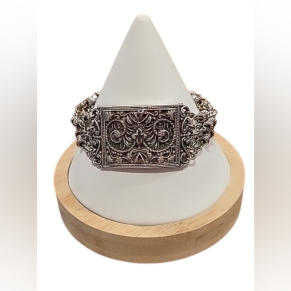 Brighton Jewelry - Brighton Silver Tone Multi Chain Bracelet with cross and floral design